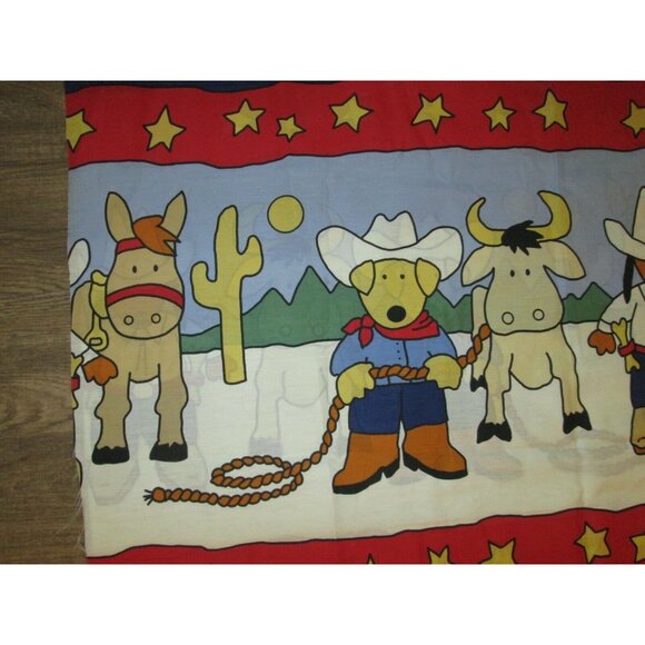 Cotton Cowboy Animals Boy Girl Room Fabric 94"X47" Fun Anthropomorphic Western - Picture 8 of 8